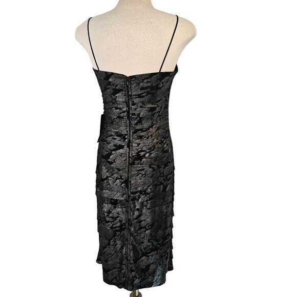 JS Collections Spaghetti Strap Layered Sheath Black Silver Metallic Womens 8 NWT - Picture 4 of 12
